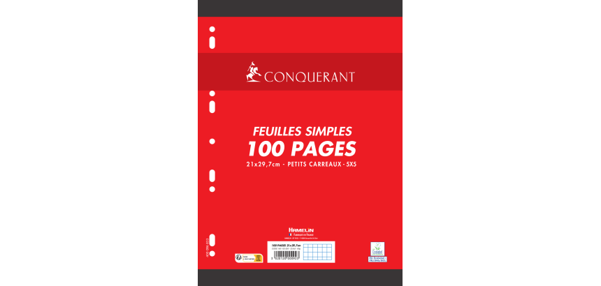 Feuilles simples Conquerant 7 perforees 210x297 film 100p 90g q5/5