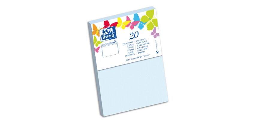 Paquet d'enveloppes Oxford 114x162 x20 bleu ciel auto adhesive bleu ciel