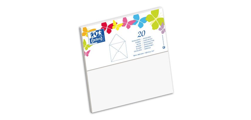 Paquet d'enveloppes Oxford 164x164 x20 gommee patte pointue blanc