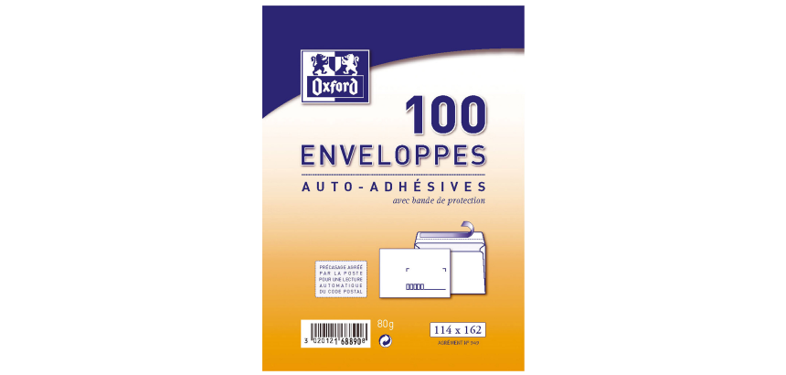 Paquet D'EnveloPPes Oxford 114X162 X100 Autocollante La Poste