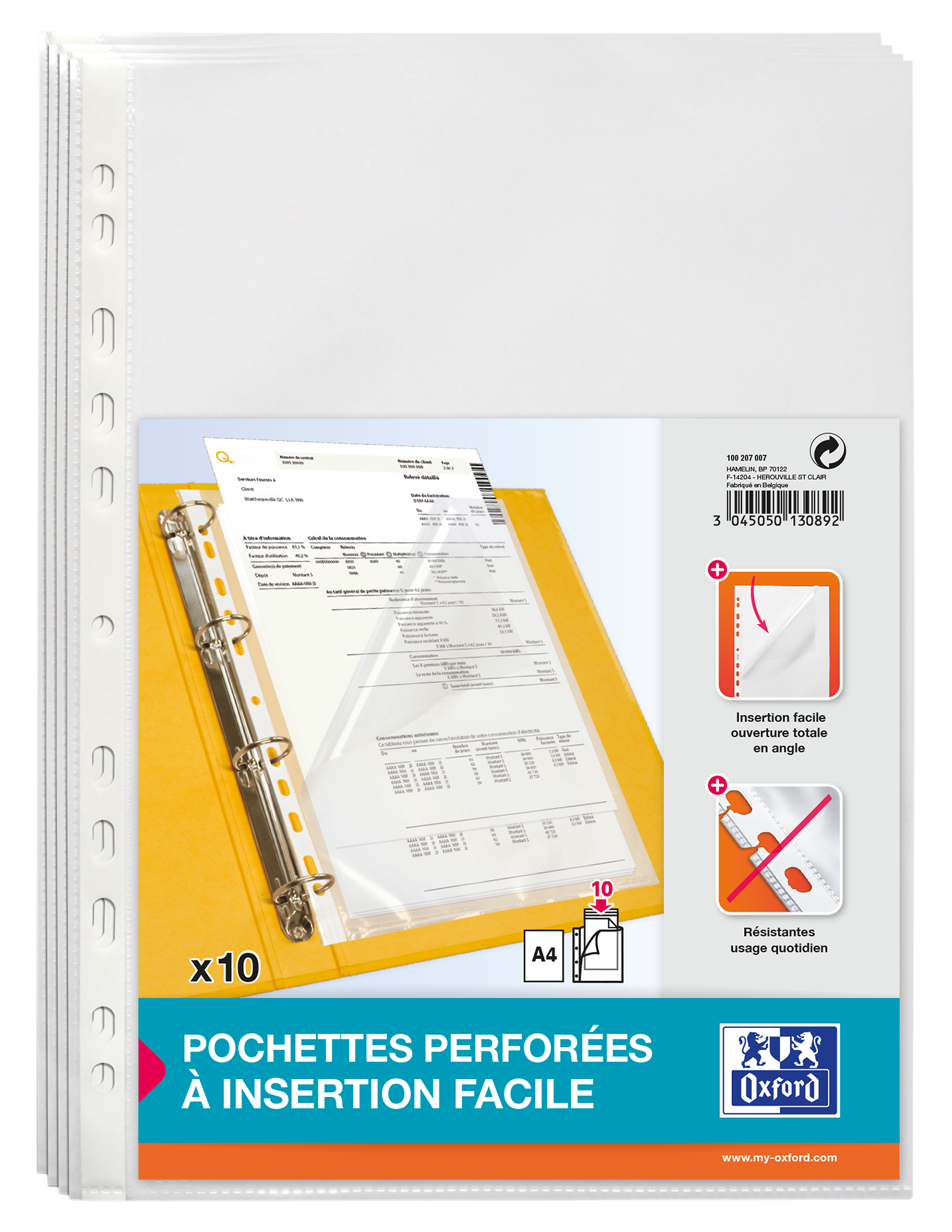 Pochettes plastiques perforées A4 0,045mm (10 pochettes)