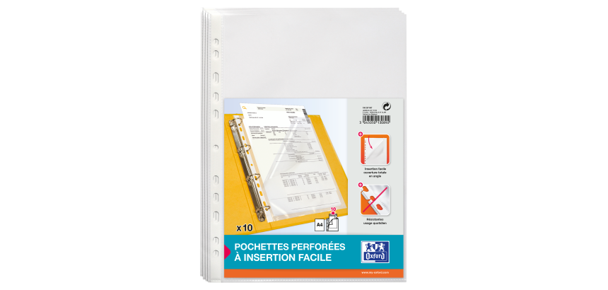 lot de 10 Pochettes perforées  A4 ouverture laterale polypro lisse 7/100ème  incolore