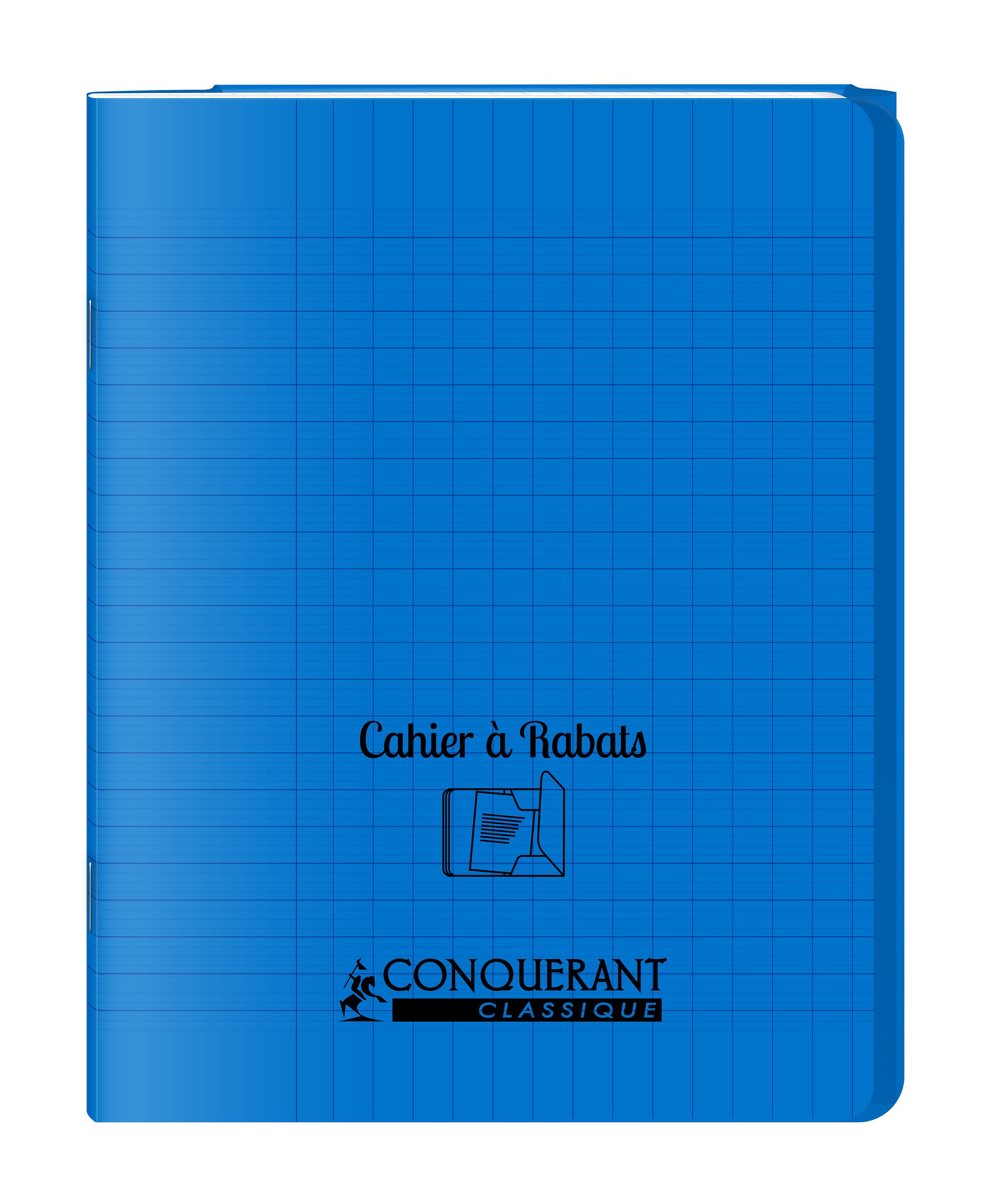 Cahier a rabat Conquerant classique agrafe 170x220 48p 90g seyes polypro bleu