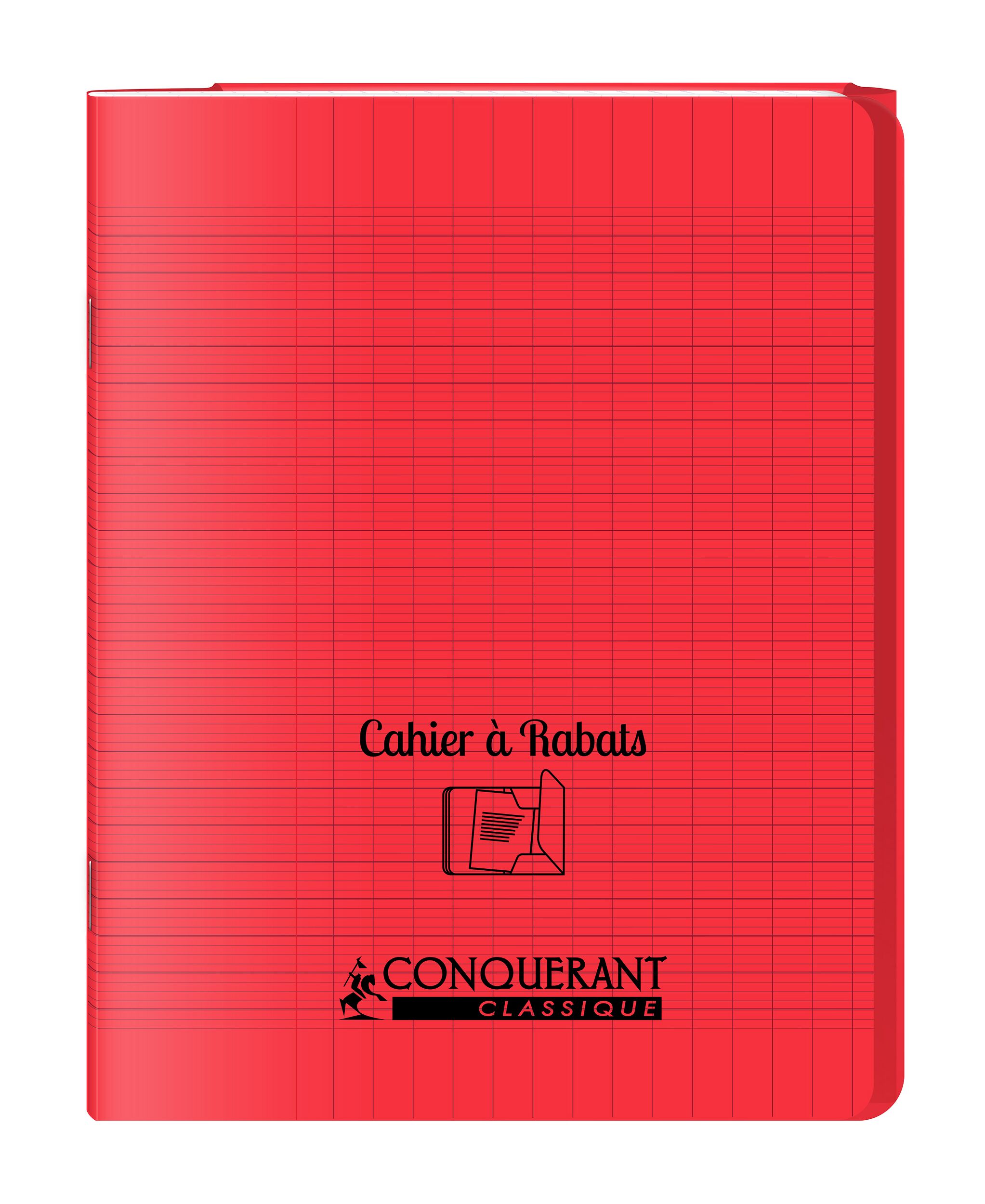 Cahier a rabat Conquerant classique agrafe 170x220 48p 90g seyes polypro rouge