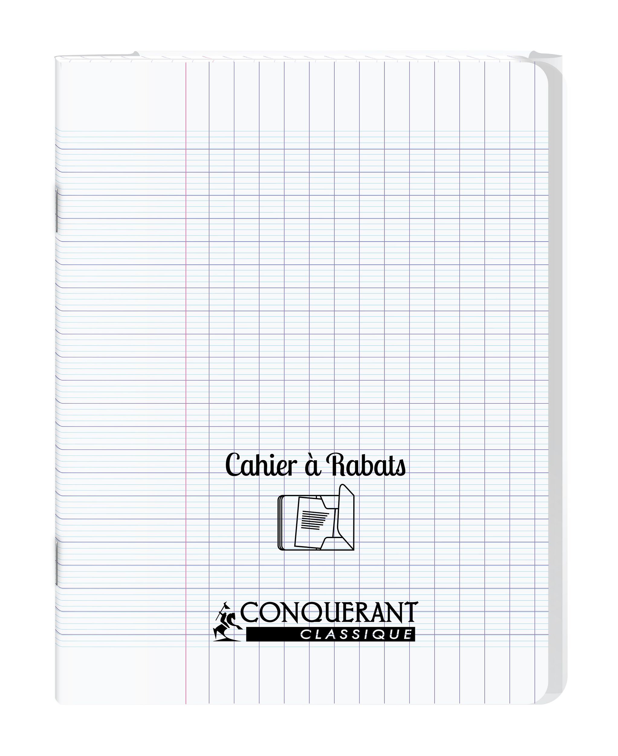 Cahier a rabat Conquerant classique agrafe 170x220 48p 90g seyes polypro incolore