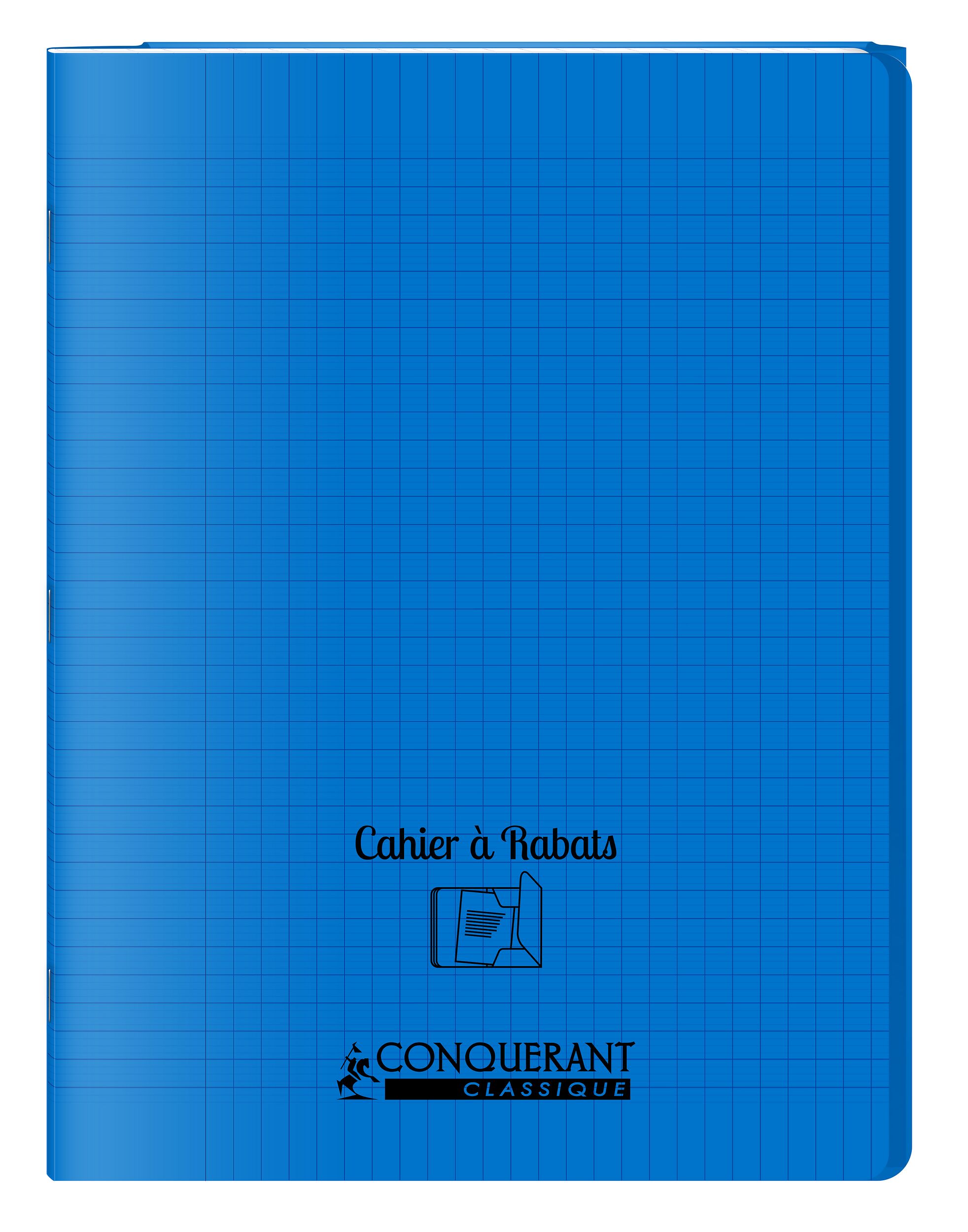 Cahier a rabat Conquerant classique agrafe 240x320 48p 90g seyes polypro bleu