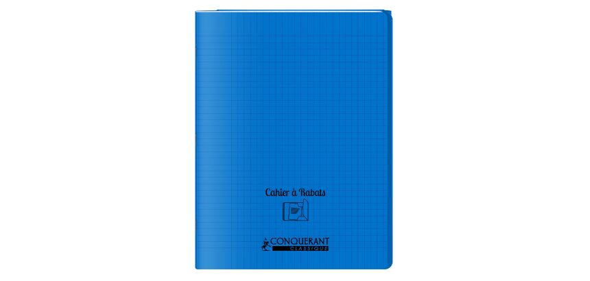 Cahier a rabat Conquerant classique agrafe 240x320 48p 90g seyes polypro bleu