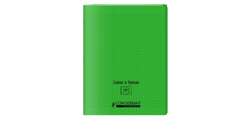 Cahier a rabat Conquerant classique agrafe 240x320 48p 90g seyes polypro vert