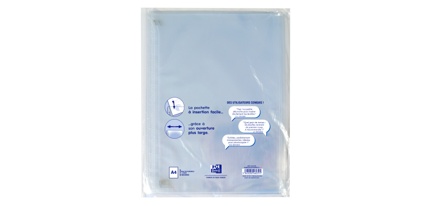 lot de 50 Pochettes perforées Oxford à insertion facile A4 polypro lisse 9/100ème - incolore
