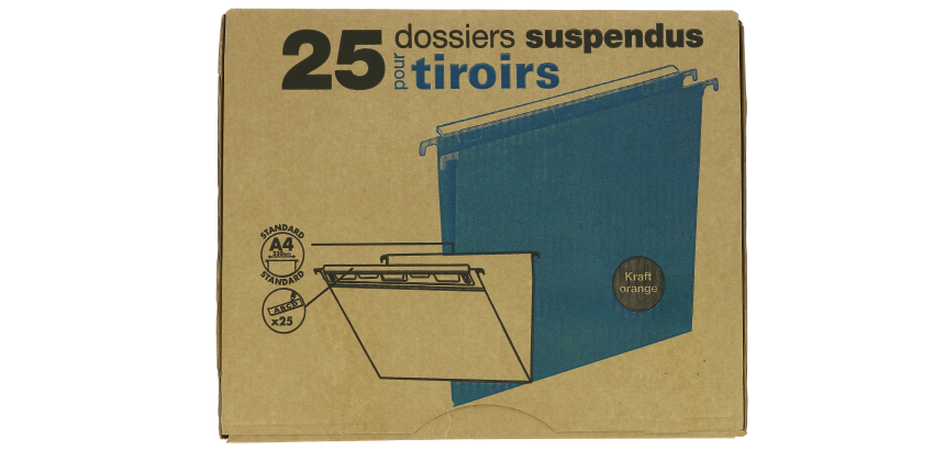 Boite de 25 dossiers susp nna defi flex tiroir d30 a4 kraft orange