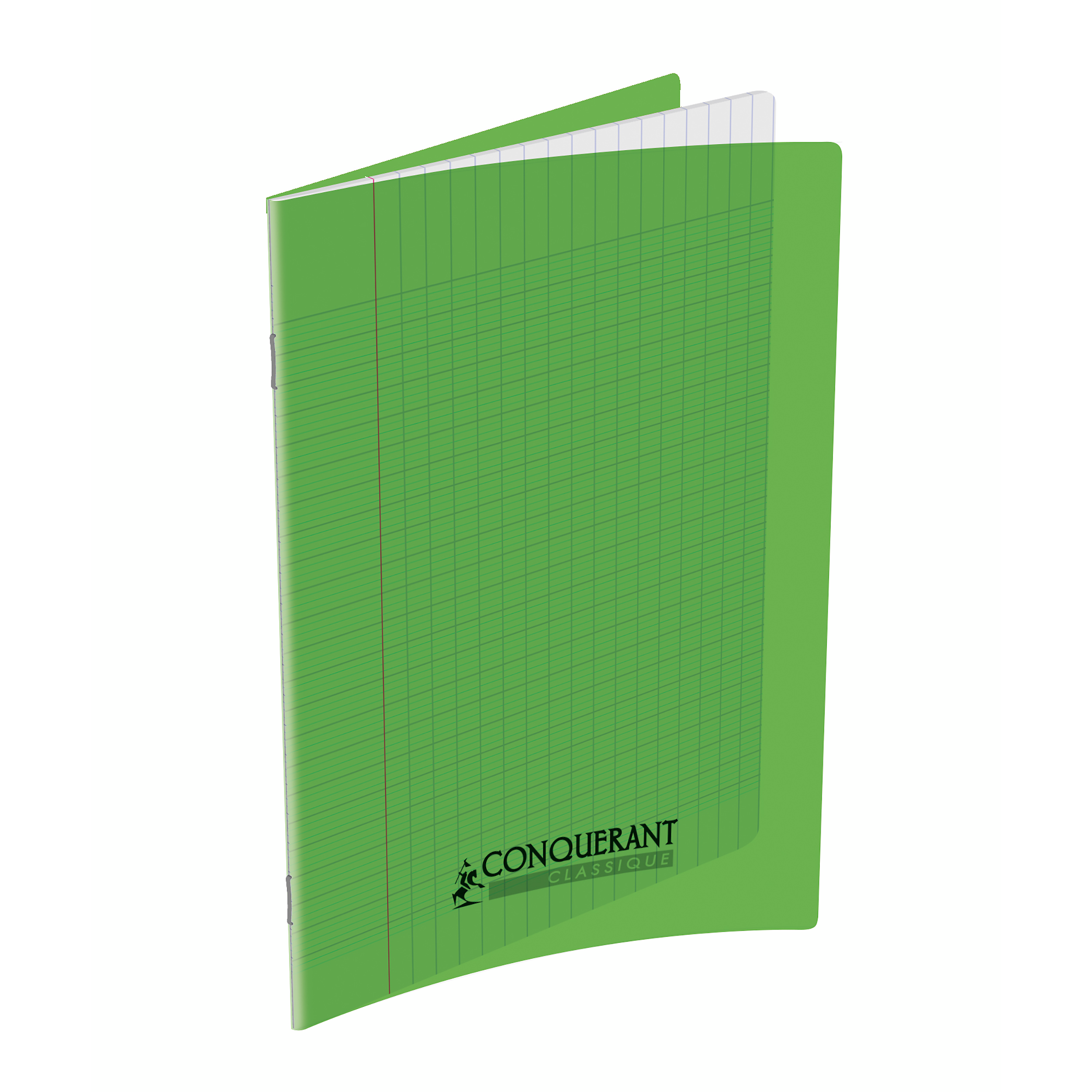 Cahier Conquerant classique agrafe 170x220 32p 90g seyes polypro vert