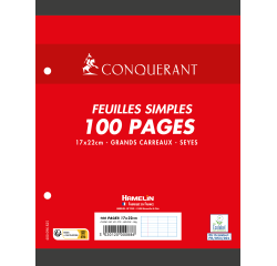 Feuilles simples Conquerant 7 perforees 170x220 film 100p 90g seyes