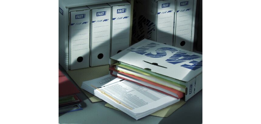 600 boites d'archivage Fast d20 manuel blanc/bleu sur palette