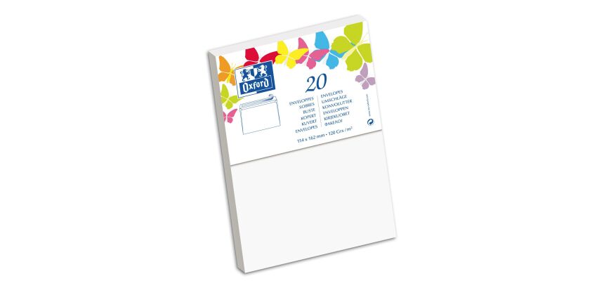 Paquet d'enveloppes Oxford 114x162 x20 auto adhesive blanc