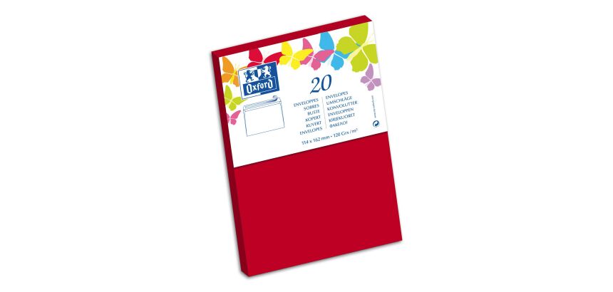 Paquet d'enveloppes Oxford 114x162 x20 rouge auto adhesive rouge