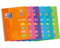 Cahier Oxford de textes 17x22cm grands carreaux seyès 148 pages reliure spirale couverture carte coloris assortis