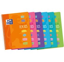 Cahier Oxford de textes 17x22cm grands carreaux seyès 148 pages reliure spirale couverture carte coloris assortis
