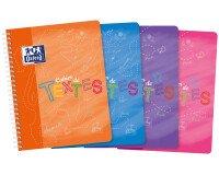 Cahier Oxford de textes 17x22cm grands carreaux seyès 148 pages reliure spirale couverture polypro coloris assortis