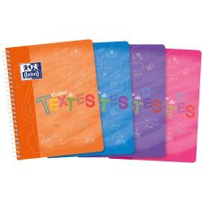 Cahier Oxford de textes 17x22cm grands carreaux seyès 148 pages reliure spirale couverture polypro coloris assortis