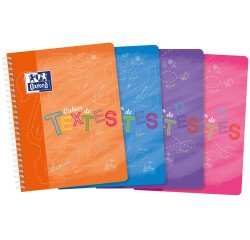 Cahier Oxford de textes 17x22cm grands carreaux seyès 148 pages reliure spirale couverture polypro coloris assortis