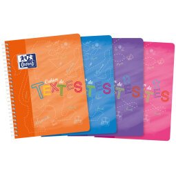 Cahier Oxford de textes 17x22cm grands carreaux seyès 148 pages reliure spirale couverture polypro coloris assortis