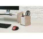 Pot a crayons écologique Unilux en pet recyclé kube blanc / beige 10cm x10cmx10cm