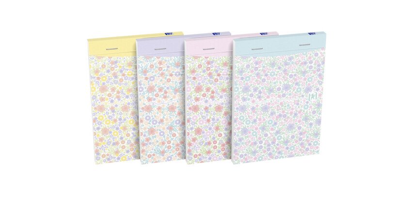 Bloc-notes Oxford flowers A6 ligné 6 mm 160 pages agrafées couverture carte coloris assortis