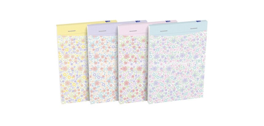 Bloc-notes Oxford flowers A6 ligné 6 mm 160 pages agrafées couverture carte coloris assortis