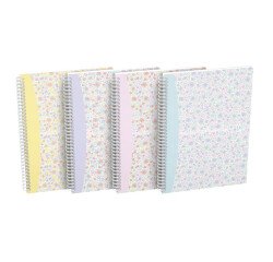 Cahier Oxford Flowers B5 petits carreaux 5mm margés 120 pages reliure spirale couverture carte rigide coloris assortis

