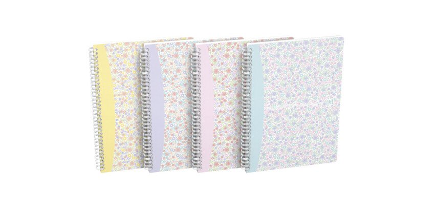 Cahier Oxford Flowers B5 ligné 6mm margé 120 pages reliure spirale couverture carte rigide coloris assortis