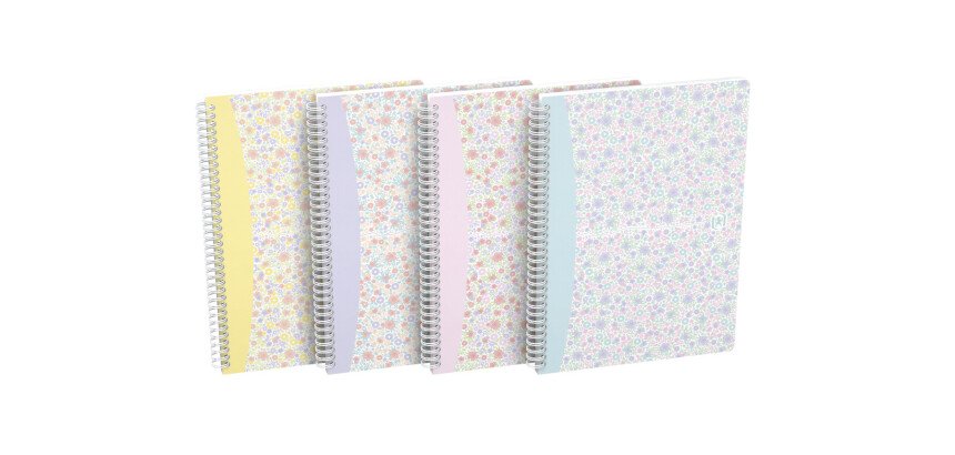 Cahier Oxford flowers b5 ligné 6mm margé 120 pages reliure spirale couverture carte rigide coloris assortis
