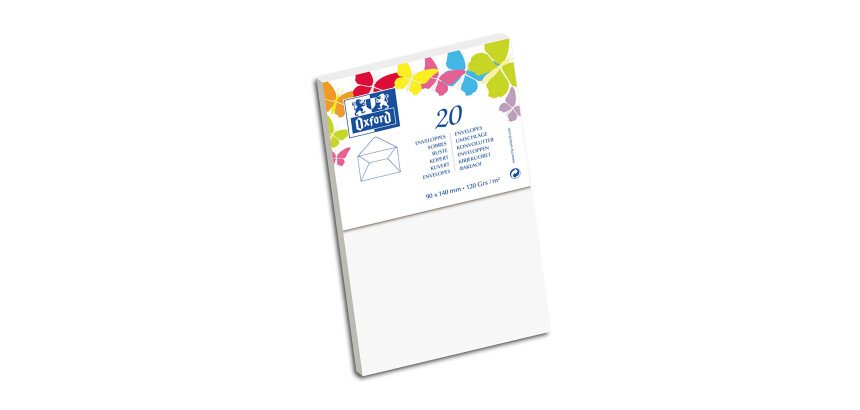 Lot de 20 enveloppes Oxford 90x140   gommee patte pointue de visite blanc