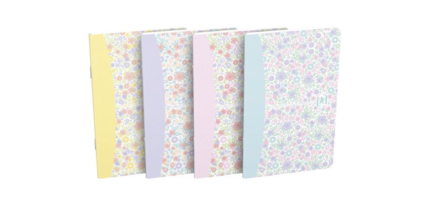 Carnet Oxford Flowers 9x14cm ligné 6mm 60 pages agrafées couverture carte coloris assortis
