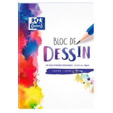 Bloc-notes Oxford dessin a4 réglure unie blanche 100 pages collé côté couverture colorée