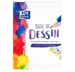 Bloc-notes Oxford dessin a4 réglure unie blanche 100 pages collé côté couverture colorée