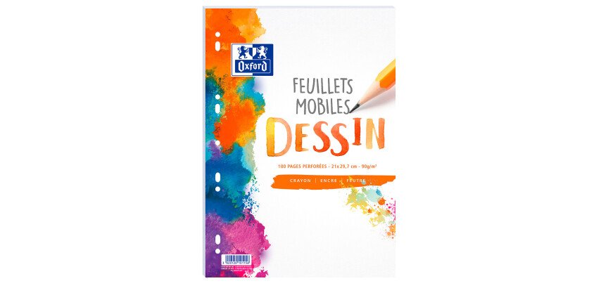 Feuilles simples Oxford dessins A4 réglure unie blanche 100 pages sous film