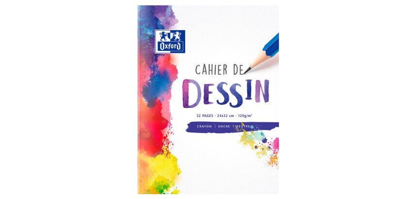 Cahier Oxford dessin 24x32cm réglure unie blanche 32 pages agrafées couverture polypro colorée