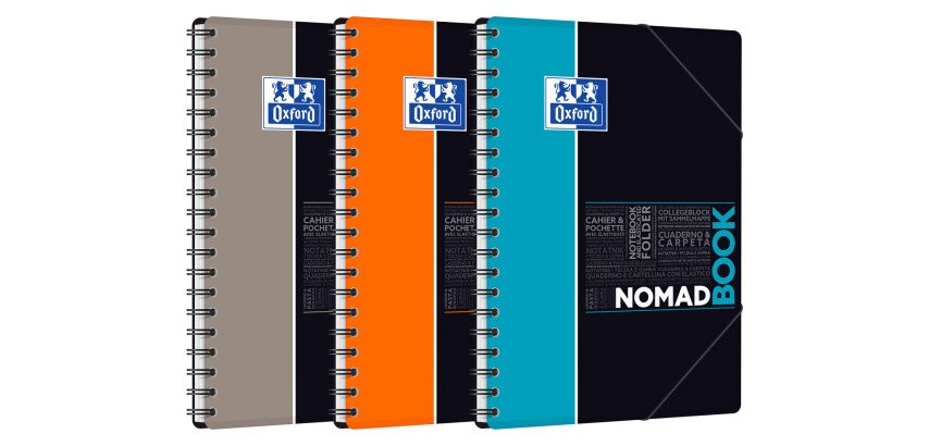 Cahier Oxford Etudiants Nomadbook B5 grands carreaux Seyès 160 pages reliure spirale couverture polypro coloris assortis
