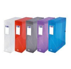 Boîte Oxford grande capacité hawaï 24x32cm dos 80mm avec bouton pression couverture polypro coloris assortis