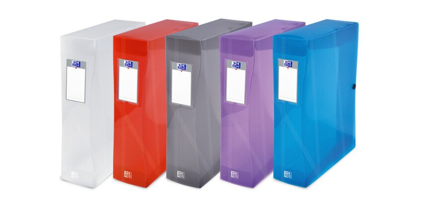 Boîte Oxford grande capacité Hawaï 24x32cm dos 80mm avec bouton pression couverture polypro coloris assortis