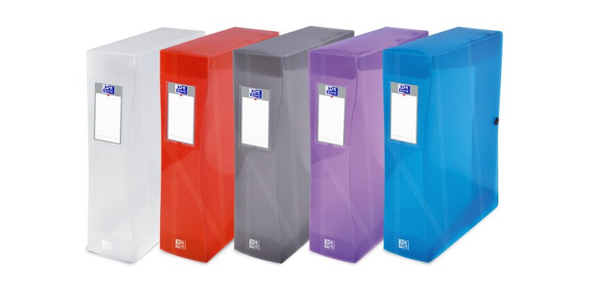 Boîte Oxford grande capacité hawaï 24x32cm dos 80mm avec bouton pression couverture polypro coloris assortis