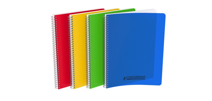 Cahier Conquérant classique A4 petits carreaux 5mm 100 pages reliure spirale couverture polypro coloris assortis