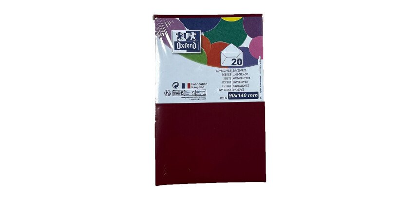 Lot de 20 enveloppes Oxford 90x140   gommee patte pointue de visite rouge