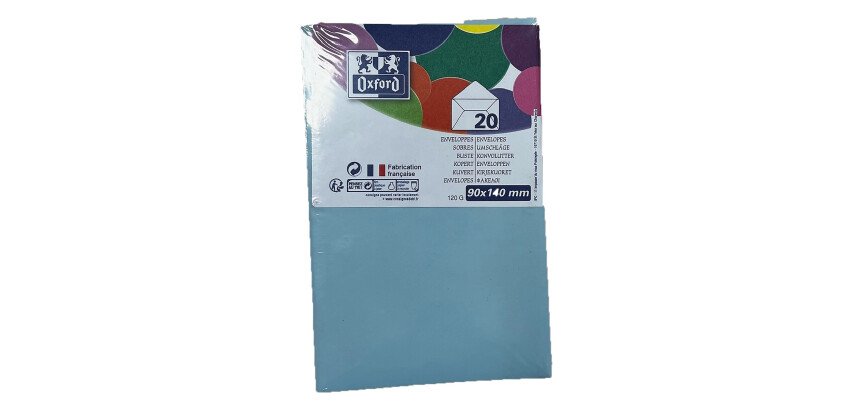 Lot de 20 enveloppes Oxford 90x140   gommee patte pointue de visite bleu ciel