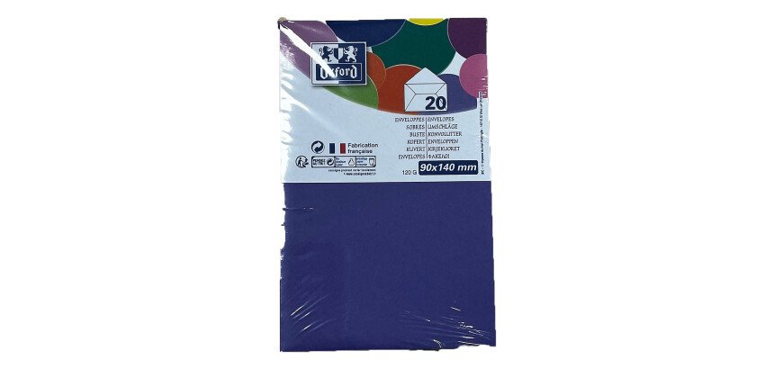 Lot de 20 enveloppes Oxford 90x140   gommee patte pointue de visite violet