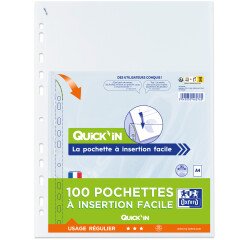 Lot de 10 pochettes perforées Oxford à insertion facile a4 polypro lisse 5/100ème - incolore