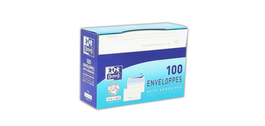 Boite de 100 enveloppes Oxford 114x162  auto adhésives precasees inviolables blanc
