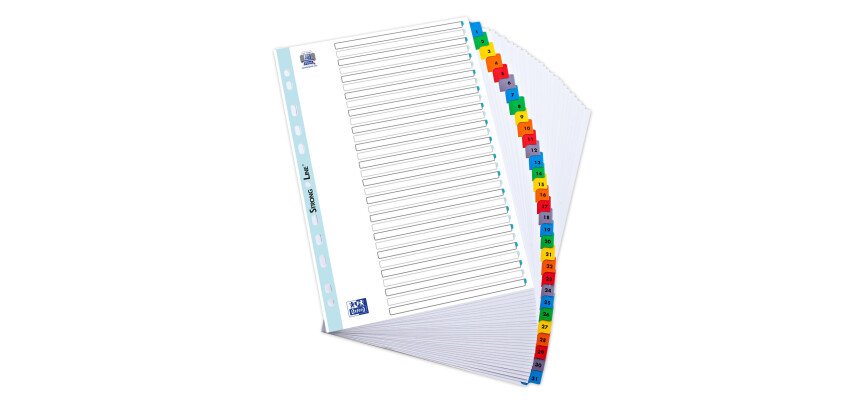 Intercalaires numeriques a4 31 positions colore 170g blanc
