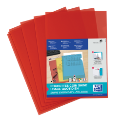 Sachet de 10 pochettes-coin Oxford shine a4 polypro lisse épaisseur 12/100ème rouge