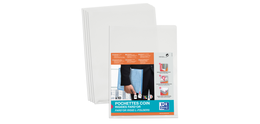 Sachet de 10 Pochettes-coin Oxford Fard'Or A4 PVC lisse épaisseur 14/100ème incolore